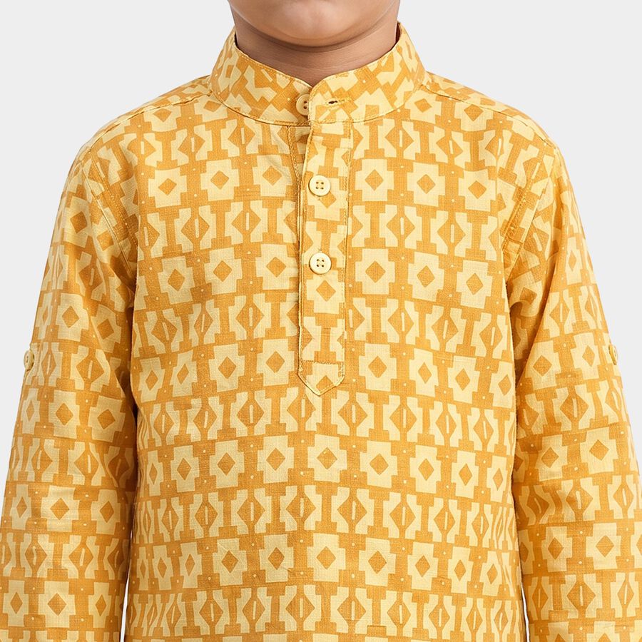 Boys' Yellow Cotton Mandarin Collar Casual Shirt, पीला, large