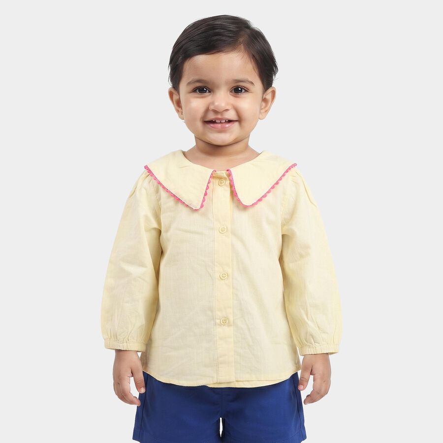 Infants Yellow Cotton Peter Pan Collar Shirt, पीला, large