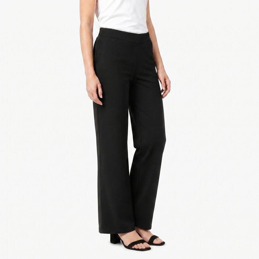 Women's Black Straight Fit Minimalist Trousers, काला, large