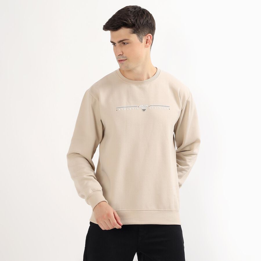 Men's Light Beige Crew Neck Casual Sweatshirt, गहरा पीला, large image number null