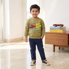 Boys' Olive Green Crew Neck Graphic Print Sweatshirt, ओलिव, small