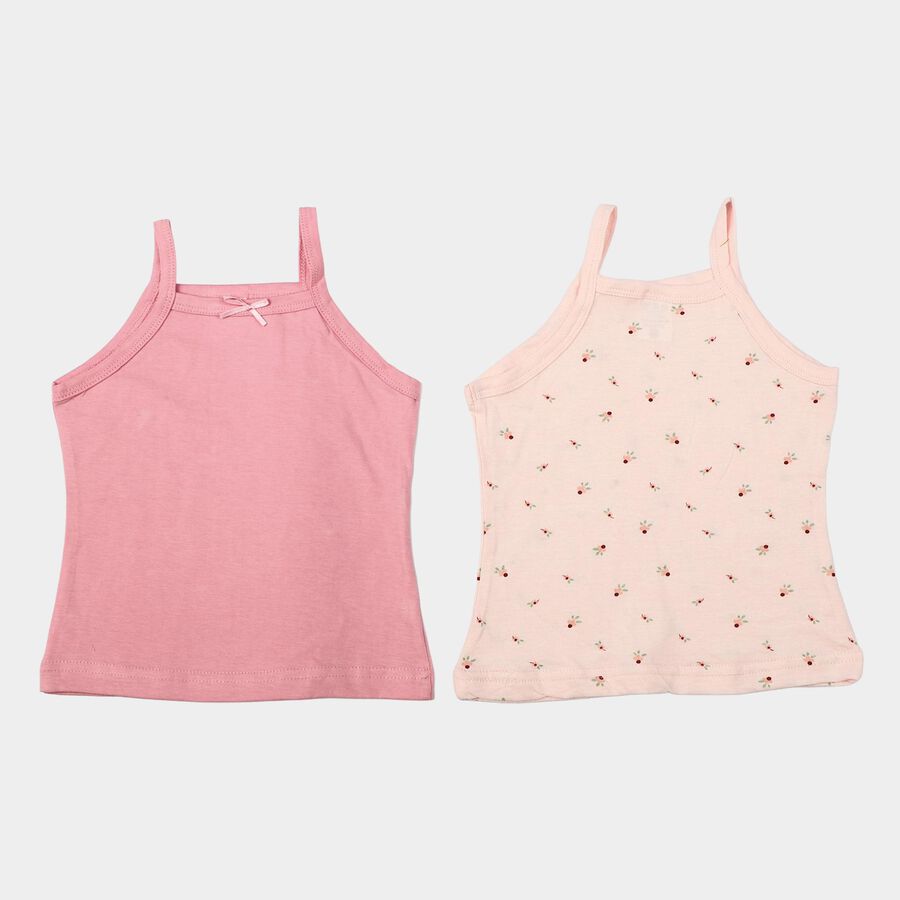 Girls Pink Cotton Square Neck Sleeveless Vest, हल्का गुलाबी, large