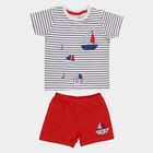 Infants' Red Cotton Round Neck Nautical Baba Suit, Red, small