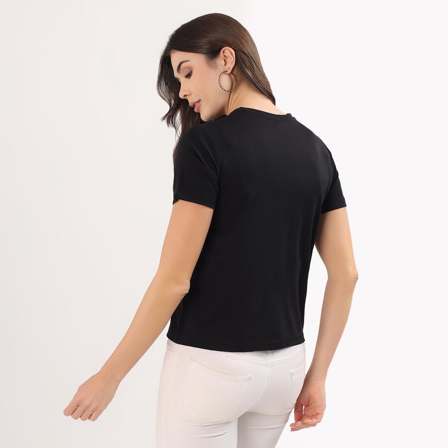 Women's Jet Black Round Neck Casual T-Shirt, Black, large