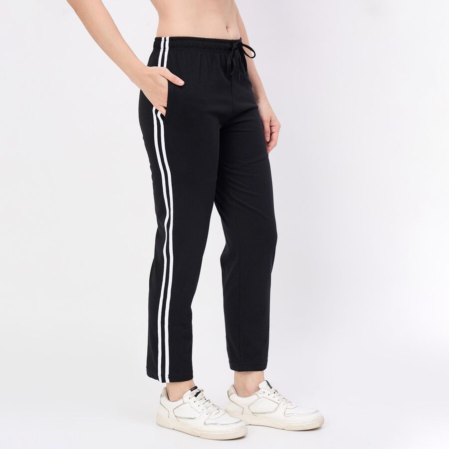 Women's Cotton Blend Relaxed Fit Track Pants, काला, large