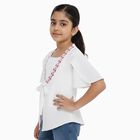 Girls' White Round Neck Casual T-Shirt, सफ़ेद, small