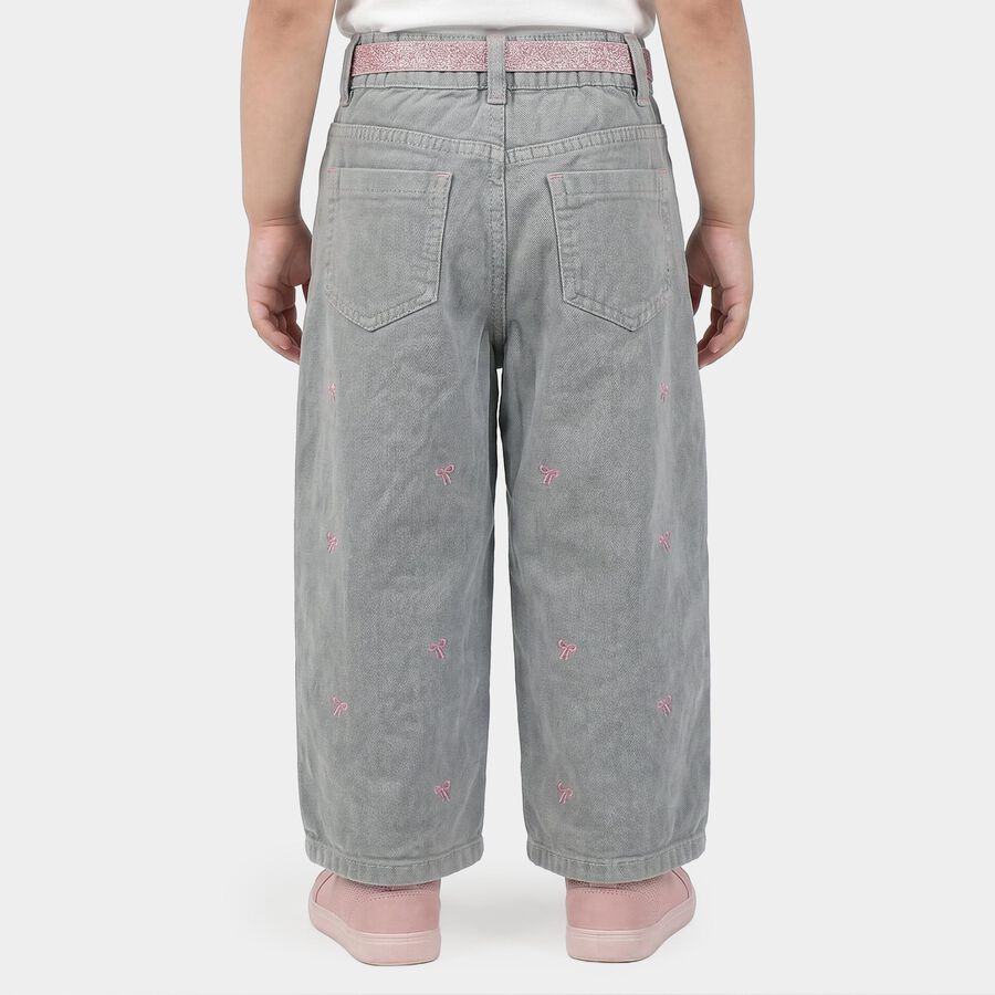 Girls' Grey Straight Fit Embroidered Jeans, Light Grey, large