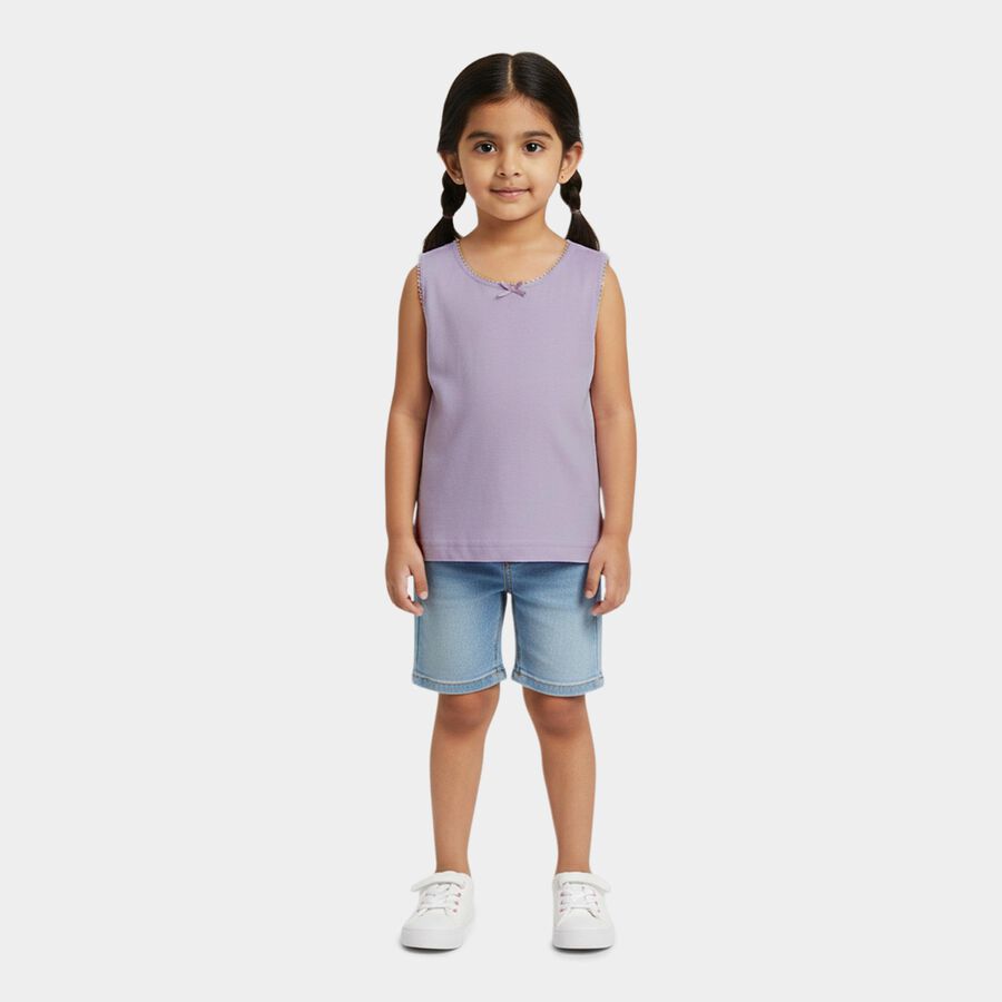 Girls' Lilac Cotton Round Neck Casual Vest, Lilac, large