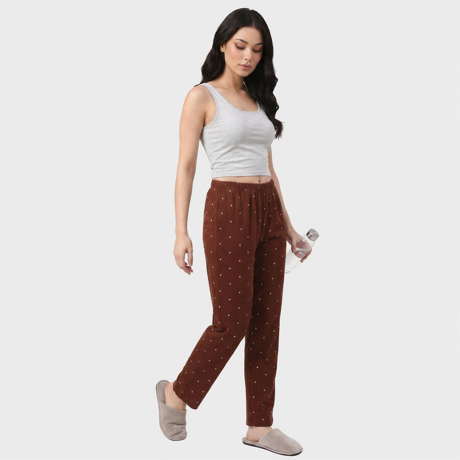 Women's Brown Straight Fit Heart Printed Pyjama, भूरा, large
