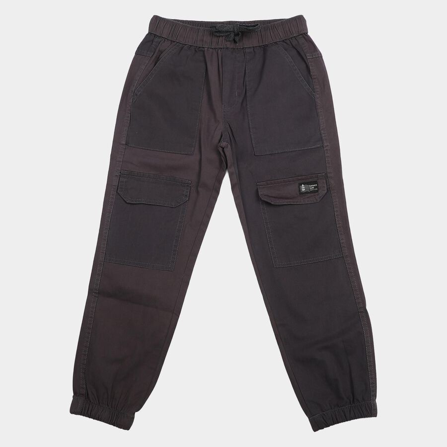 Boys' Dark Grey Regular Fit Cargo Jogger Trousers, गहरा ग्रे, large