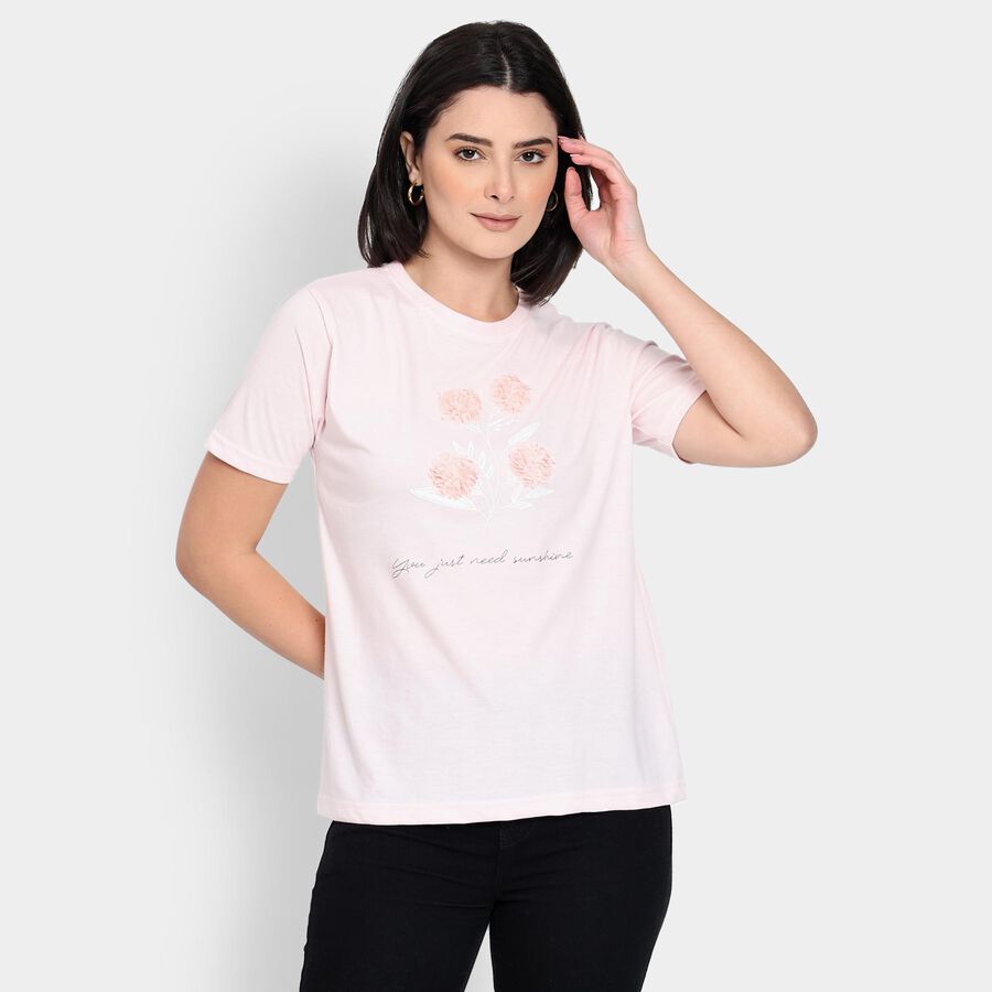 Ladies' Round Neck T-Shirt, हल्का गुलाबी, large image number null