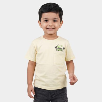 Boys Yellow Cotton Round Neck Casual T-Shirt