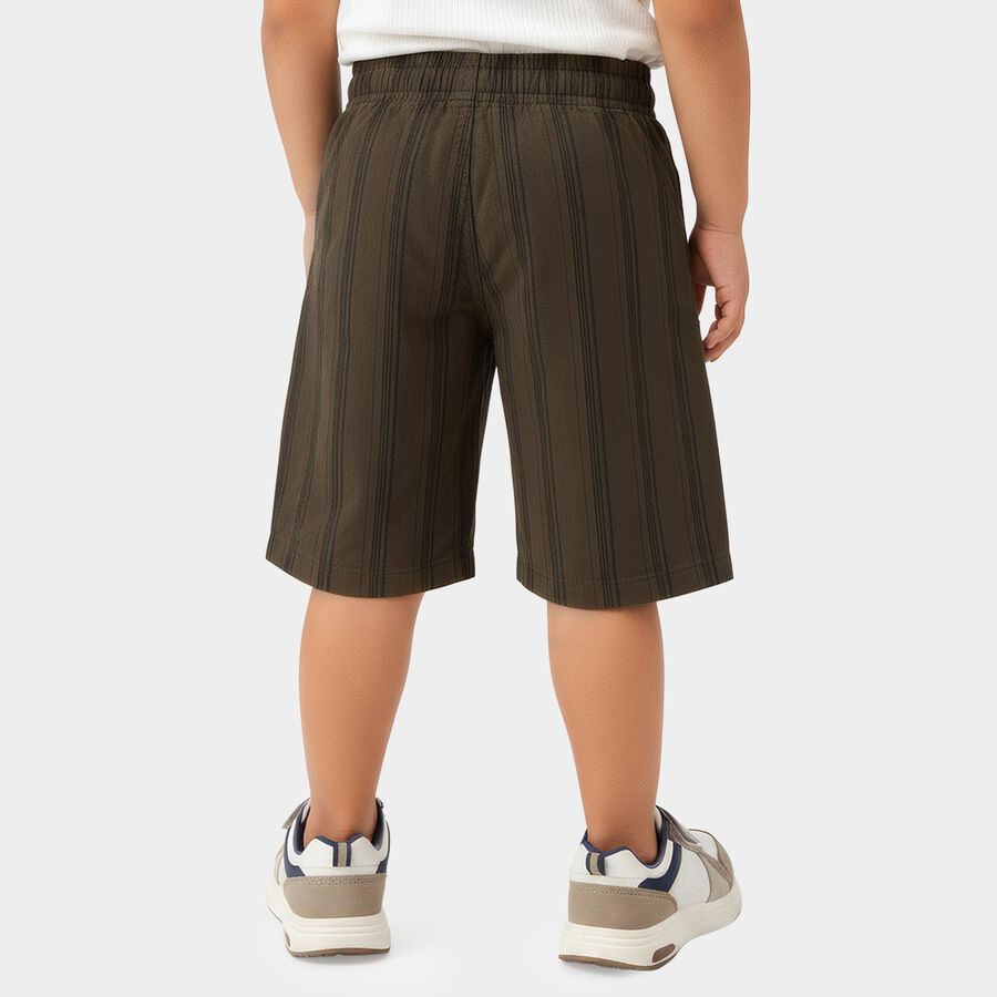 Boys' Olive Green Striped Cotton Jamaican Shorts, Olive, large