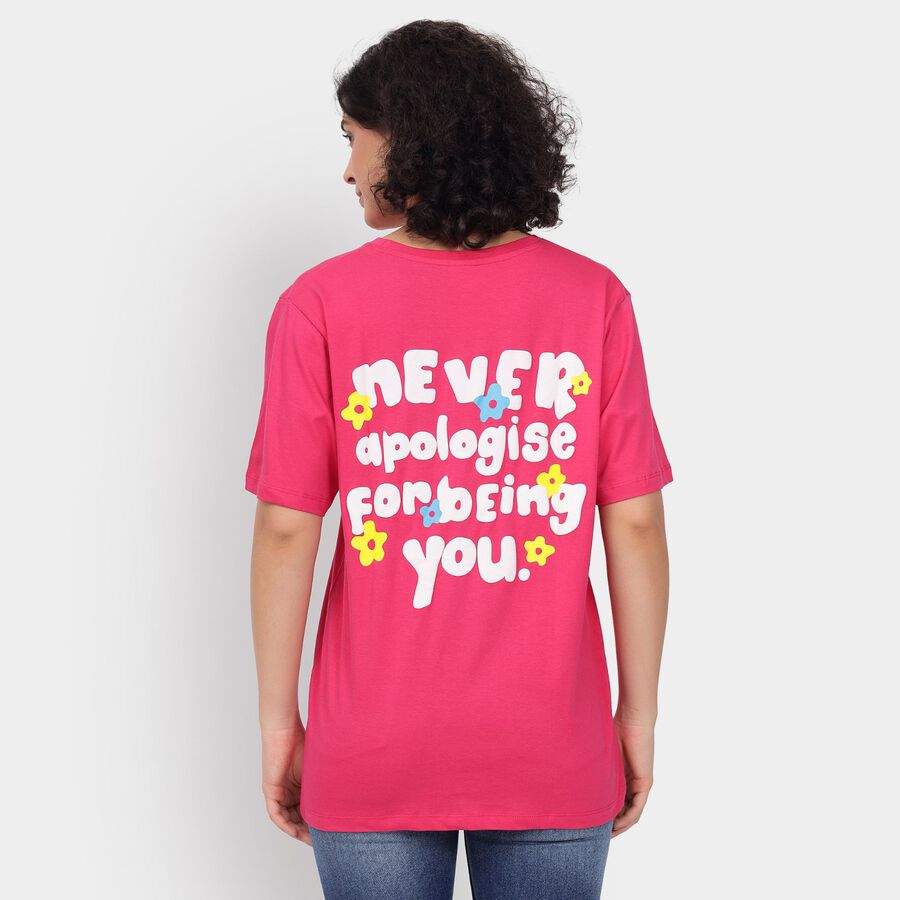 Ladies' Cotton Round Neck T-Shirt, Fuchsia, large image number null