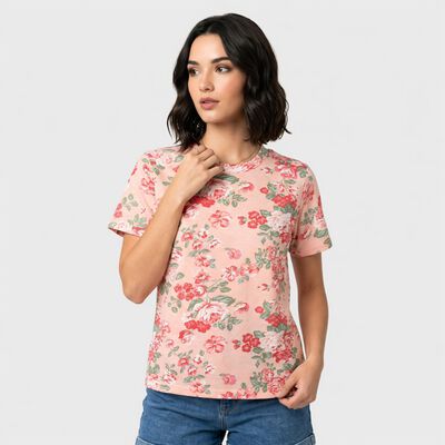 Women's Light Pink Round Neck Regular T-Shirt