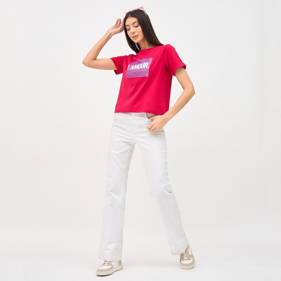 Women's Vibrant Red Cotton Round Neck Printed T-Shirt, Fuchsia, large image number null