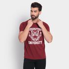 Men's Round Neck Half Sleeves T-Shirt , वाइन, small