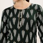 Women's Green Mandarin Collar Printed Straight Kurta, Dark Green, small