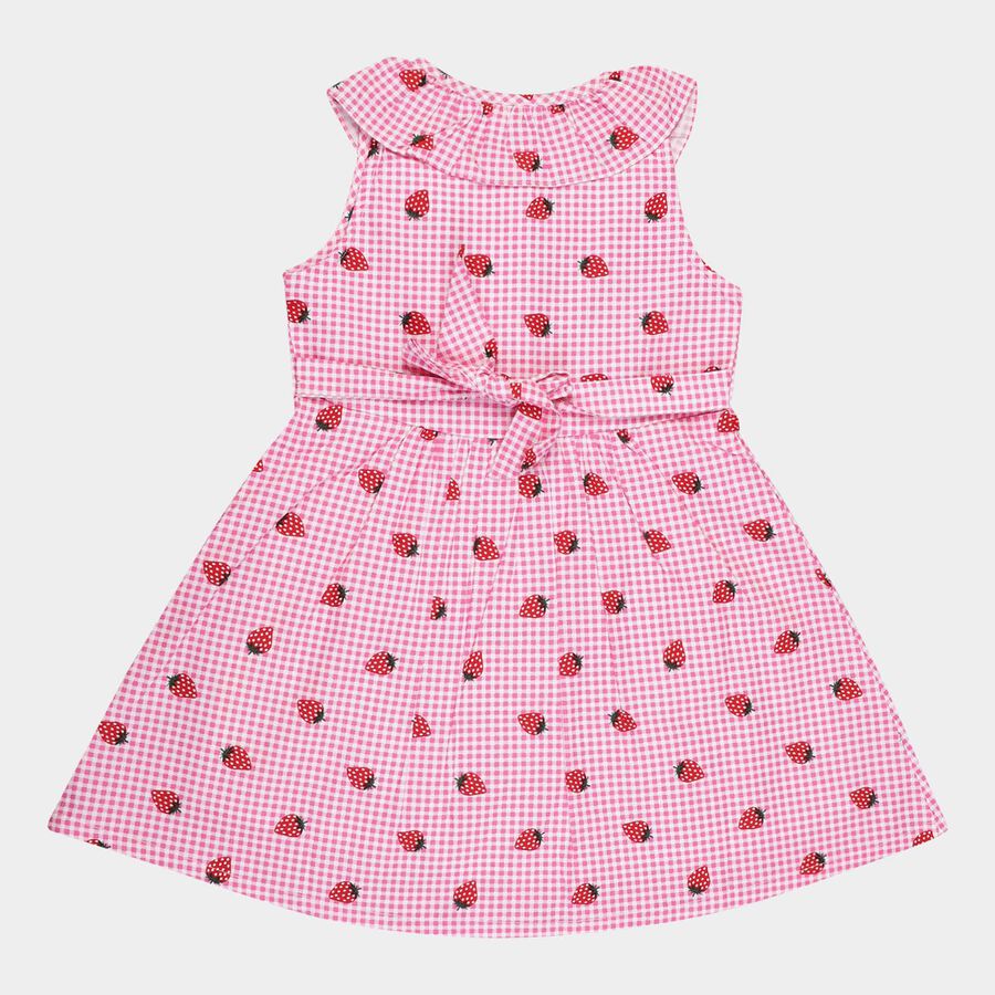 Girls Cotton Frock, Red, large image number null