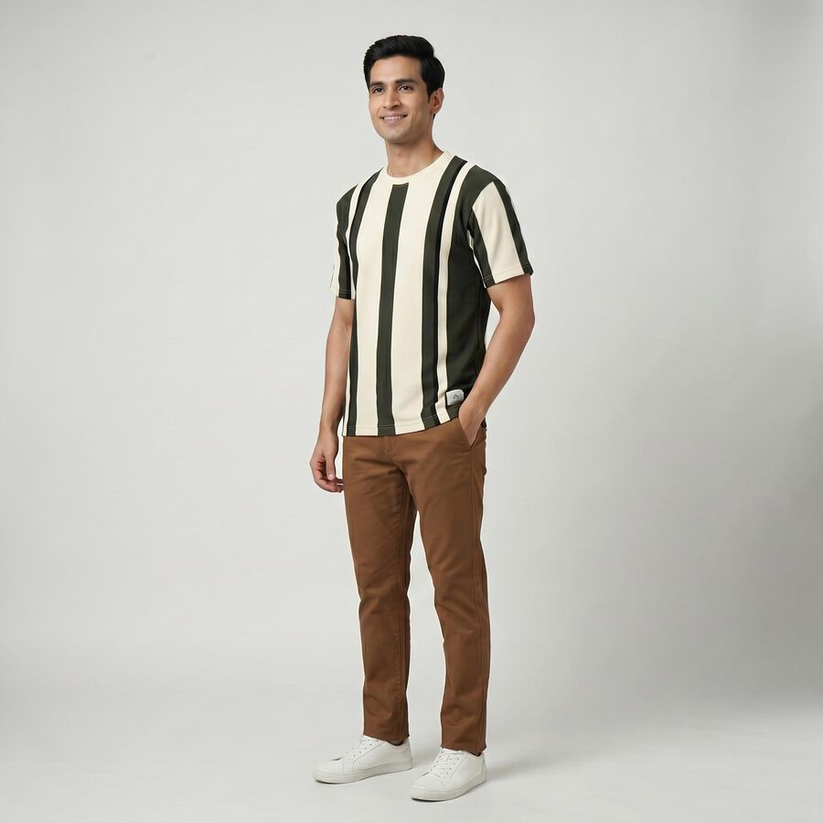 Men's White Round Neck Minimalist T-Shirt, Off White, large