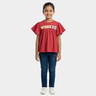Girls Pink Round Neck Casual T-Shirt, Pink, small