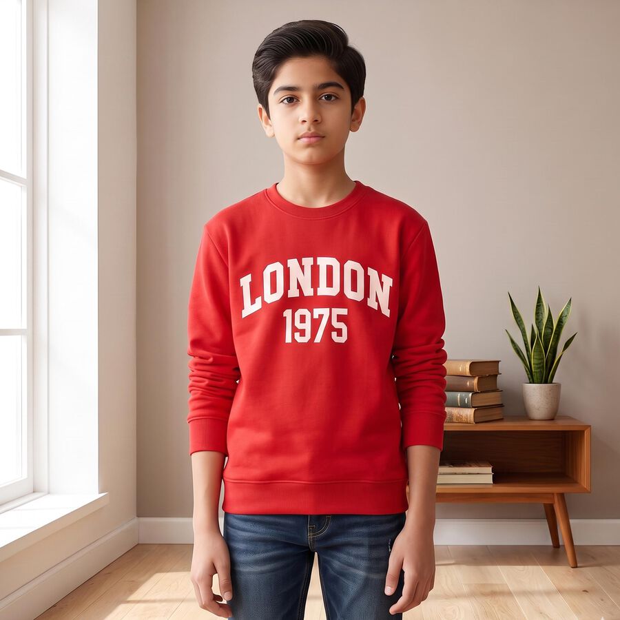 Boys' Red Crew Neck Pullover Sweatshirt, Red, large