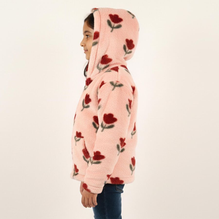 Girls Light Pink Hooded Neck Casual Sweatshirt, हल्का गुलाबी, large image number null