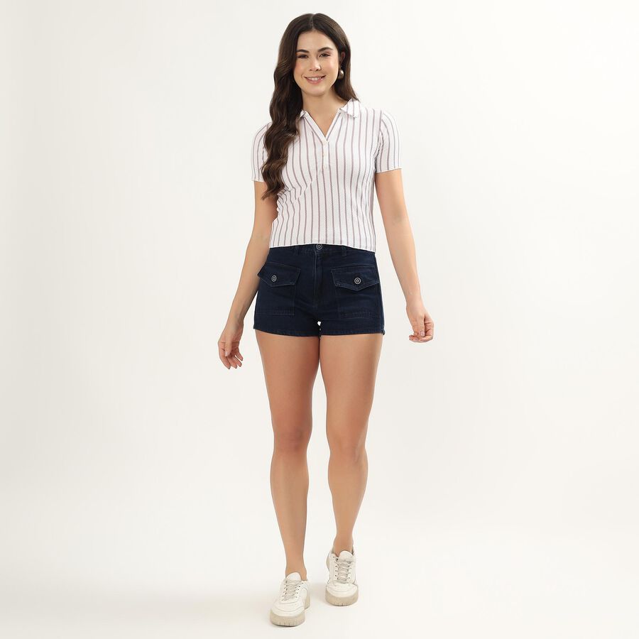 Women's Off-White Polo Collar Casual T-Shirt, ऑफ व्हाइट, large