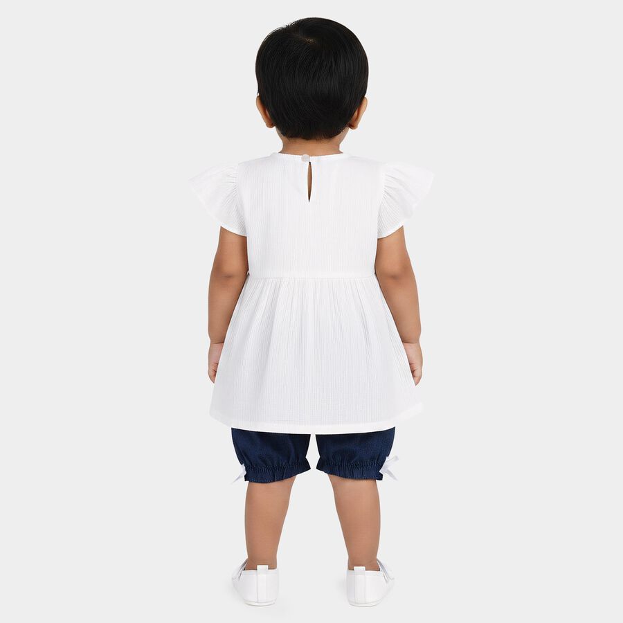 Infants White Round Neck Co-ord Set Upper and Bottom Set, White, large