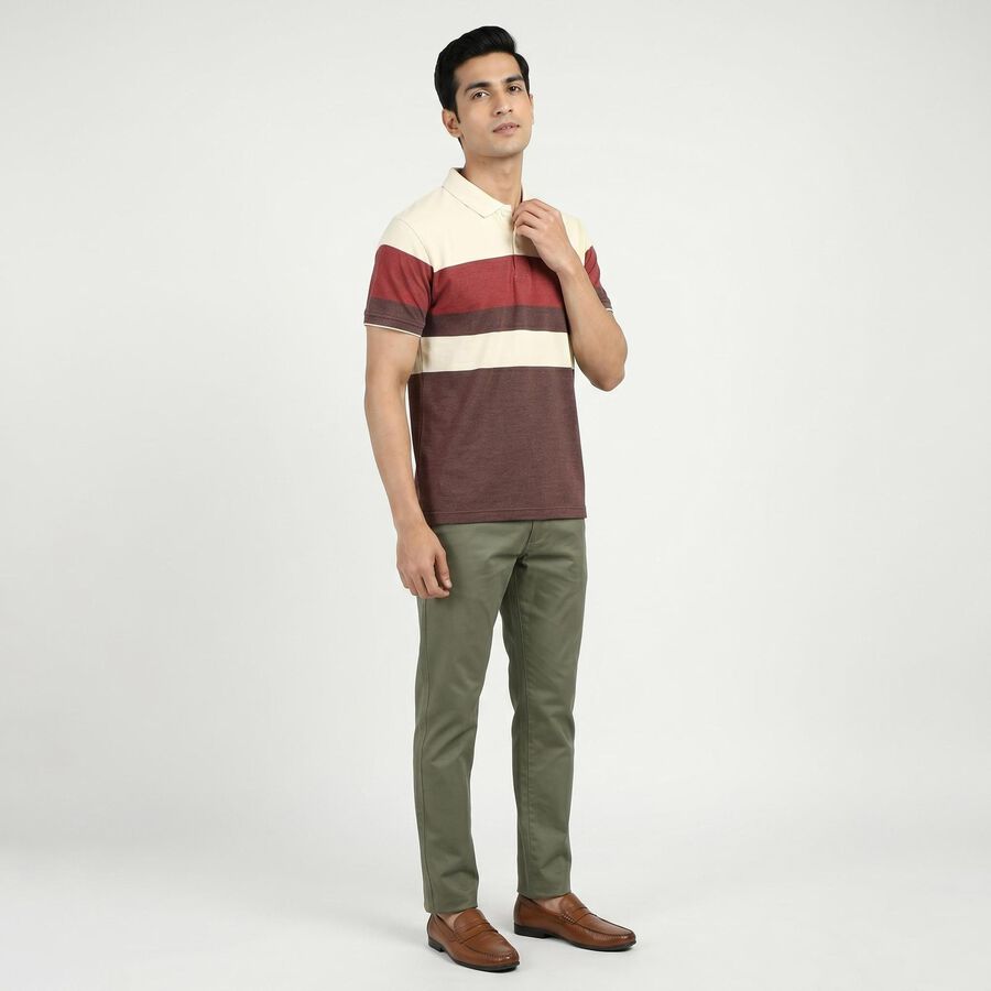 Men's Wine Cotton Collared Neck Casual T-Shirt, Wine, large