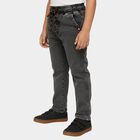 Boys' Washed Black Regular Fit Elastic Waist Jeans, चारकोल, small