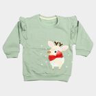 Infants' Sage Green Cotton Round Neck Pullover Sweatshirt, हल्का हरा, small