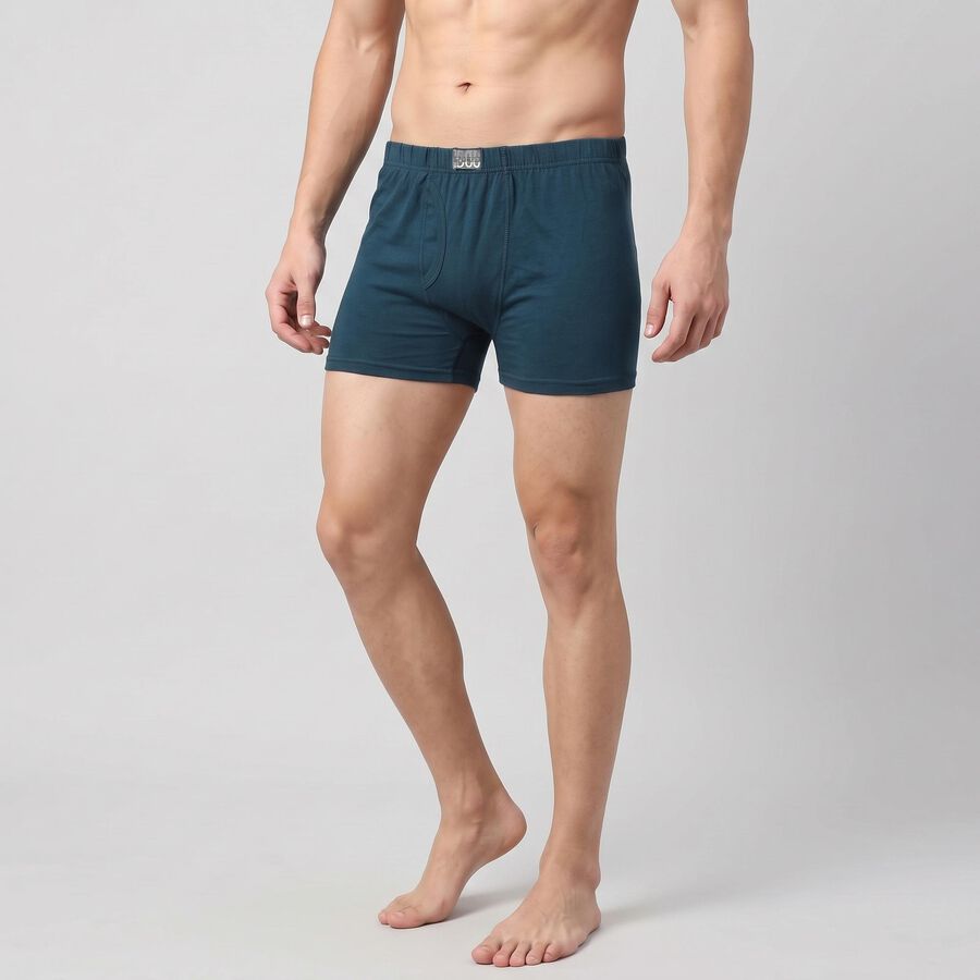 Men's Teal Regular Fit Solid Trunks, टील ब्लू, large