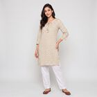 Women's Beige Round Neck Printed Kurta, Beige, small