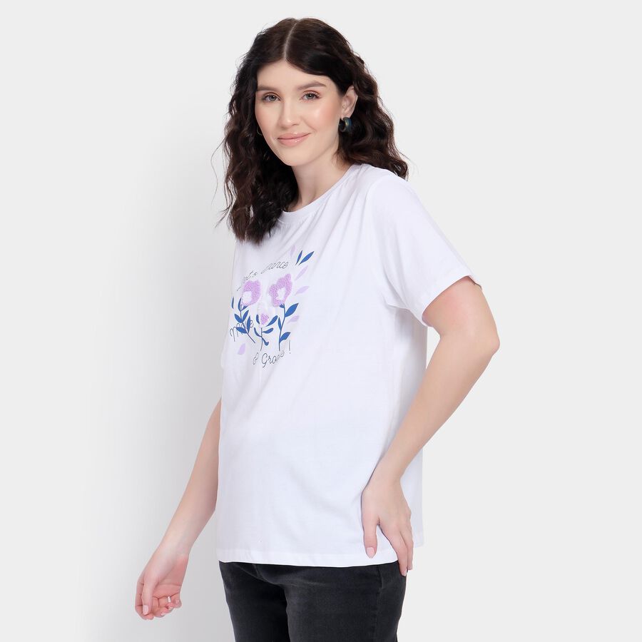 Ladies' 100% Cotton Round Neck T-Shirt , White, large image number null