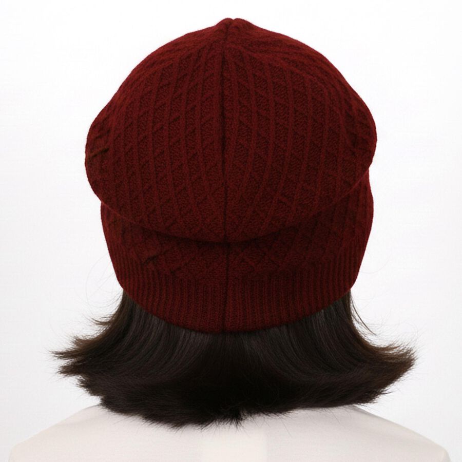 Girls Deep Maroon Knitted Winter Cap, Maroon, large image number null