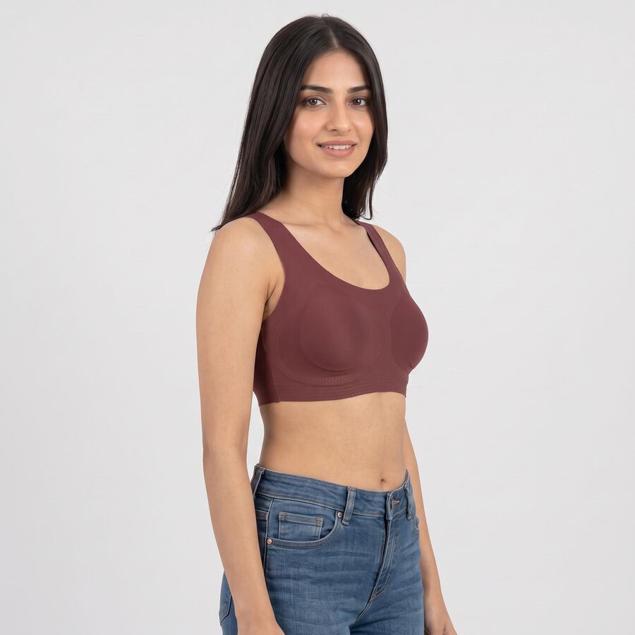 Women's Wine Scoop Neck Sports Bra, Wine, large