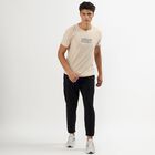 Men's Light Beige Crew Neck Athleisure T-Shirt, Beige, small image number null