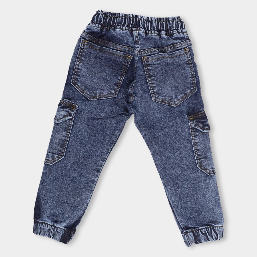 Boy's Stonewashed Blue Slim Fit Jogger Jeans, गहरा नीला, large image number null