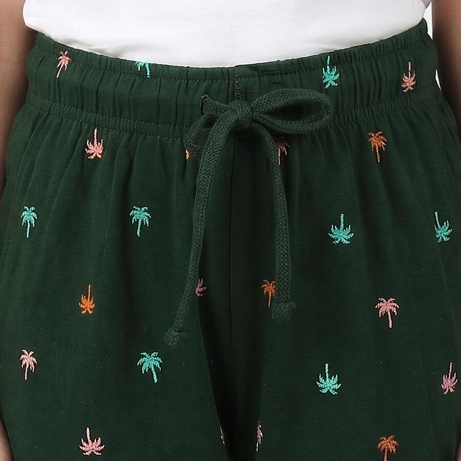 Girls' Green Jogger Fit Palm Print Pyjama, गहरा हरा, large