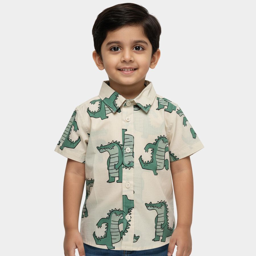Boys' Off-White Cotton Half Sleeve Classic Collar Casual Shirt, Off White, large