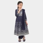 Girls Navy Blue Round Neck Fusion Set Upper and Bottom Set, Navy Blue, small
