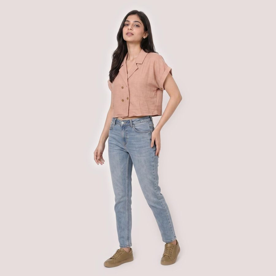 Women's Light Pink Camp Collar Regular Fit Shirt, हल्का गुलाबी, large