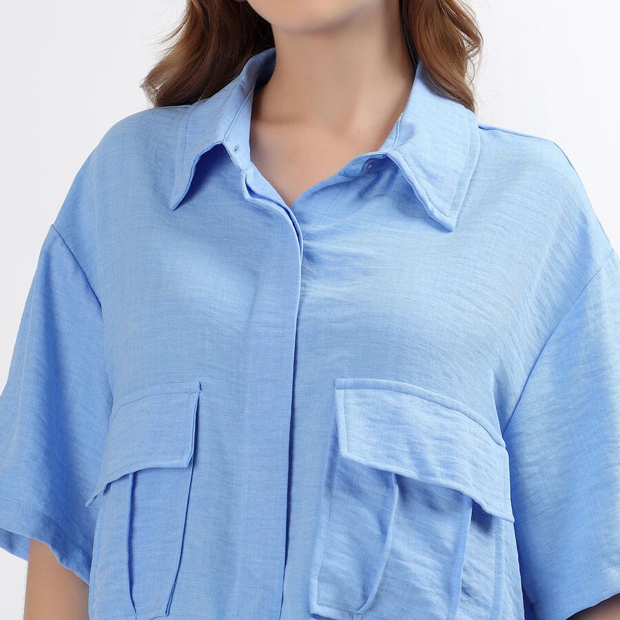 Women's Light Powder Blue Short Sleeve Classic Casual Shirt, Light Blue, large