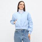 Women's Light Powder Blue Crew Casual Bomber Jacket, हल्का नीला, small image number null