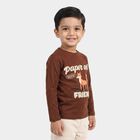 Boys Brown Cotton Blend Crew Neck Regular T-Shirt, Brown, small