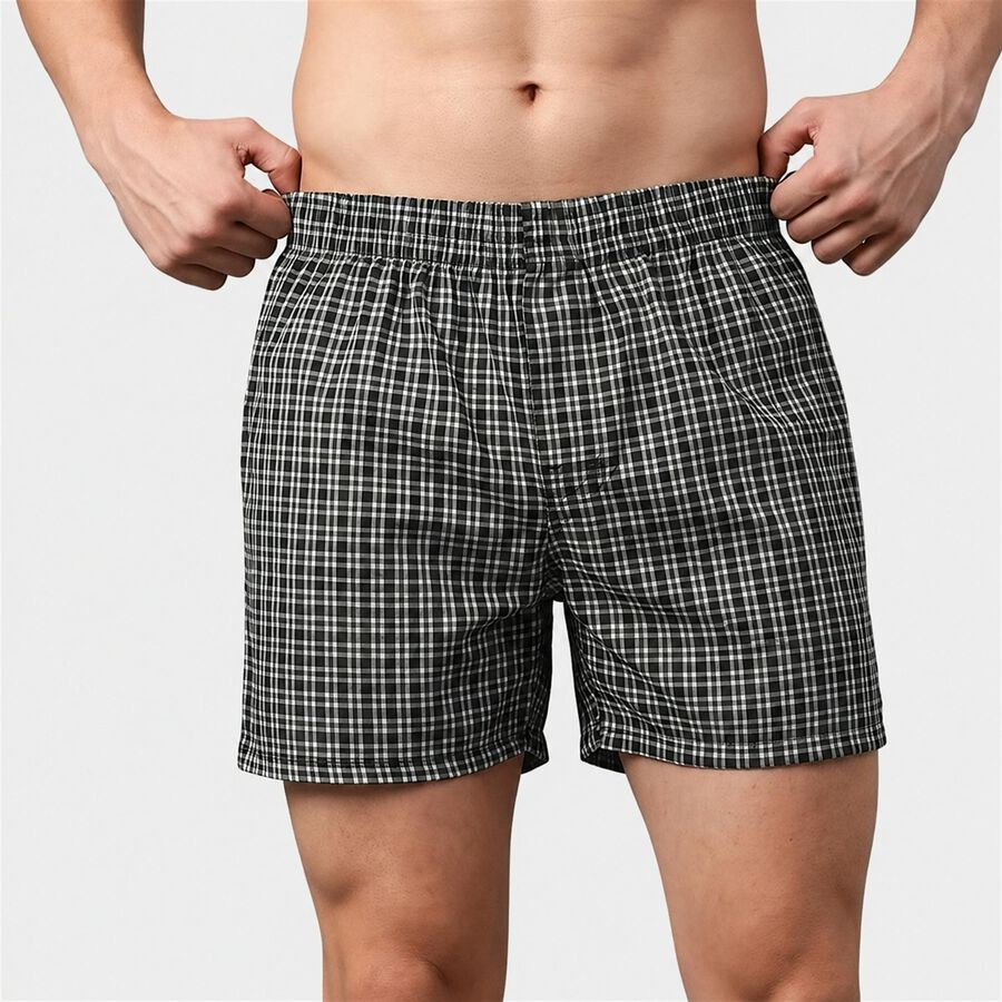 Men's Light Green Relaxed Fit Checked Boxers, Light Green, large