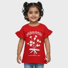 Girls Red 100% Cotton Round Neck Casual T-Shirt, Red, small