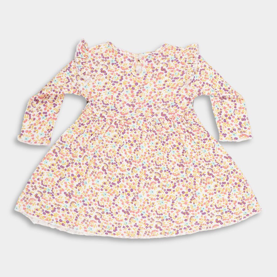 Infants' Multicolor Floral Print Full Sleeve Frock, ऑफ व्हाइट, large image number null