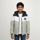 Boys Light Sage Green and Navy Hooded Puffer Jacket, हल्का हरा, small image number null